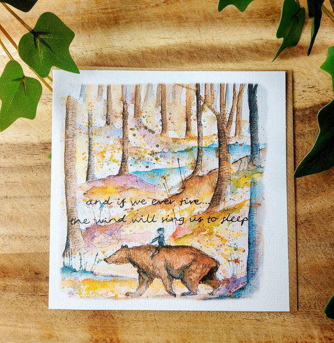 Tired Bear & Boy Greeting Card